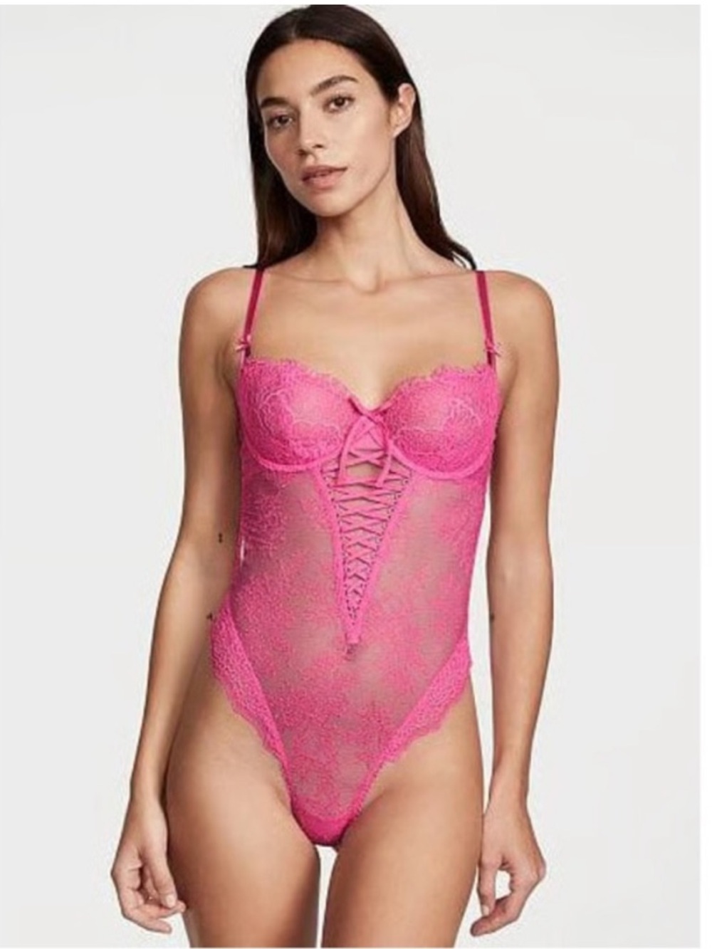 Victorias Secret NWT Very Sexy Lace Teddy Lingerie Bodysuit Pink Size Large